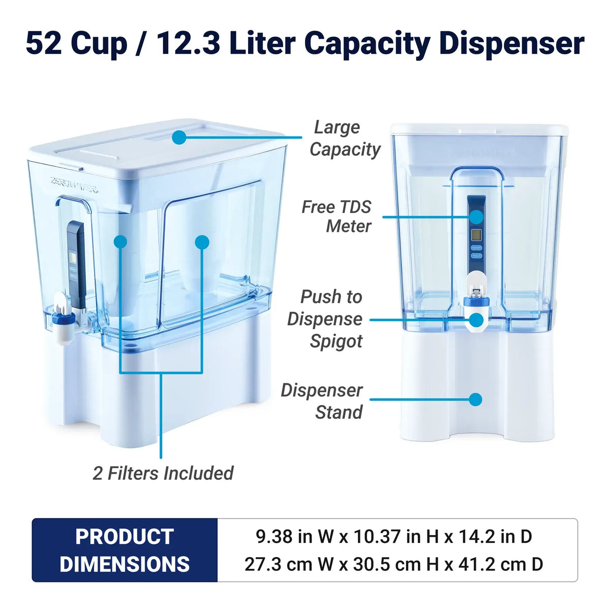 ZeroWater dispenser removing 99.8% of dissolved solids